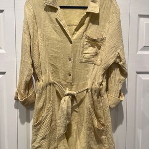 Yellow Button-Up Romper with Pockets